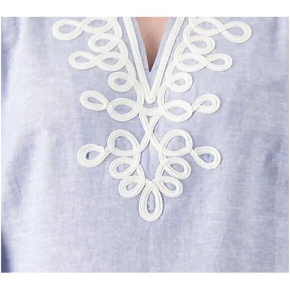 Susan Graver Pure Cross Dyed Regular Linen Blend Tunic Blue Glass 2XS A574050 - Picture 4 of 4